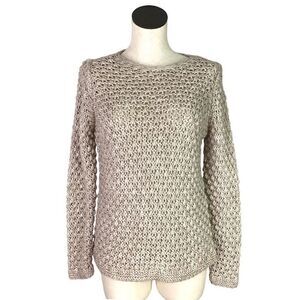Elsamanda Sweater Women M Beige Wool Blend Sequins Crochet Italy Anthropologie